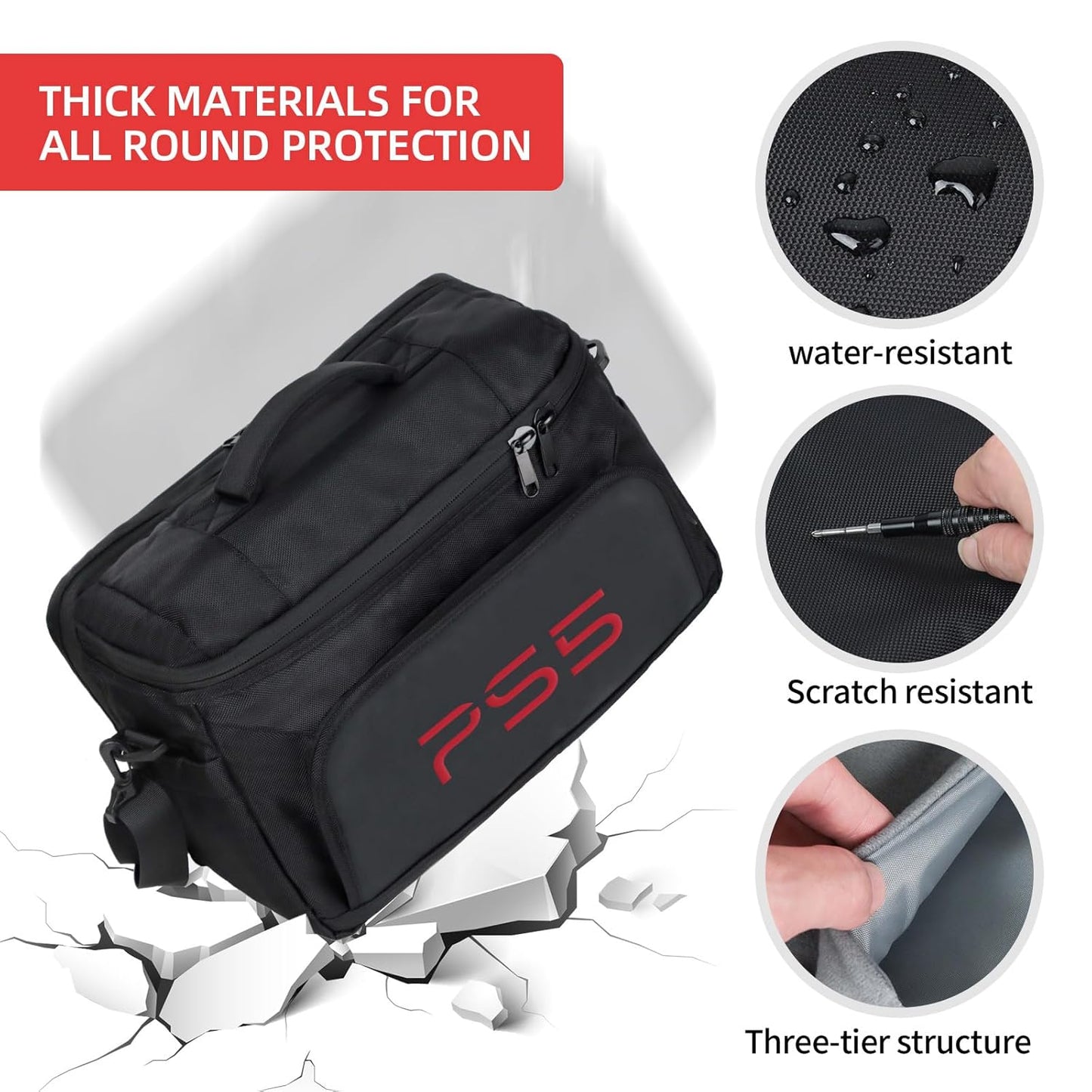 Ps5 Bag Ps5 Slim Carrying Storage Case for Ps5 Slim Controller Console Ps5 Pro Travel Carrying Bag for Game Disc Gaming Mice USB Cable Charger & Accessories
