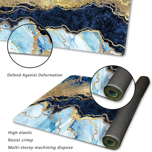 Extended Gaming Mouse Pad XXL Large Keyboard Mat Long Mousepad Desk Decor Writing Pad Non Slip Rubber Base Stitched Edges for Work, Game, Office, Home, 35.1" X 15.7", Blue Marble