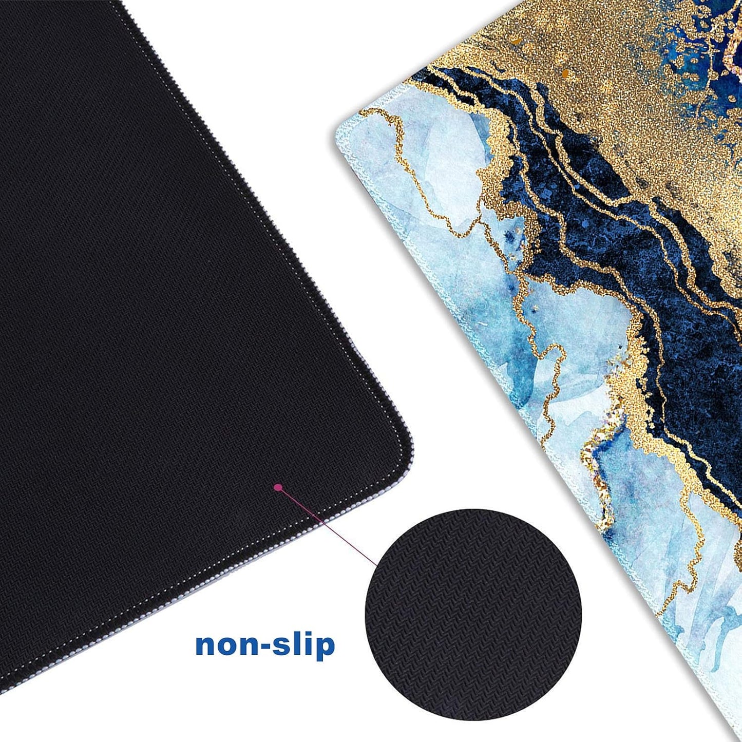Extended Gaming Mouse Pad XXL Large Keyboard Mat Long Mousepad Desk Decor Writing Pad Non Slip Rubber Base Stitched Edges for Work, Game, Office, Home, 35.1" X 15.7", Blue Marble