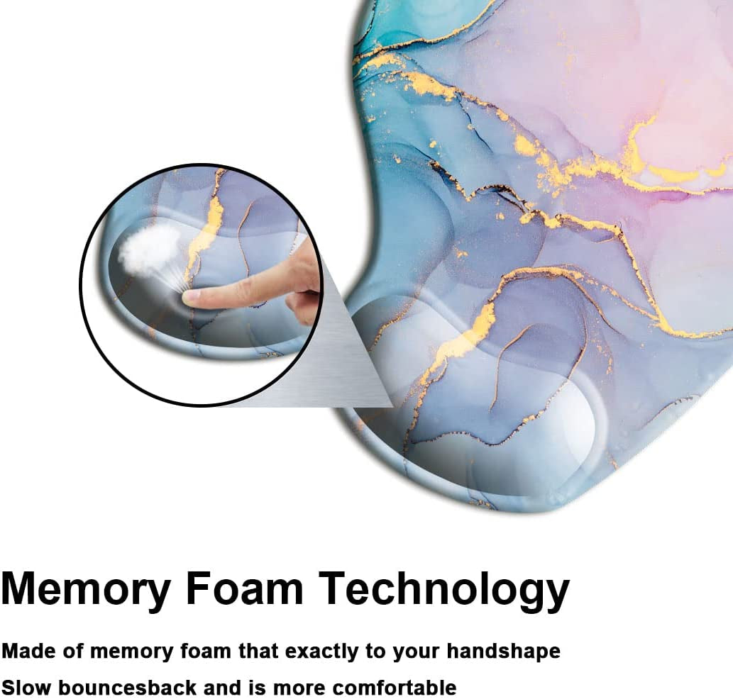 Ergonomic Mouse Pad with Wrist Support Gel Mouse Pad with Wrist Rest, Comfortable Computer Mouse Pad for Laptop, Pain Relief Mousepad with Non-Slip Rubber Base, 9 X 10 In,Blue Pink Marble