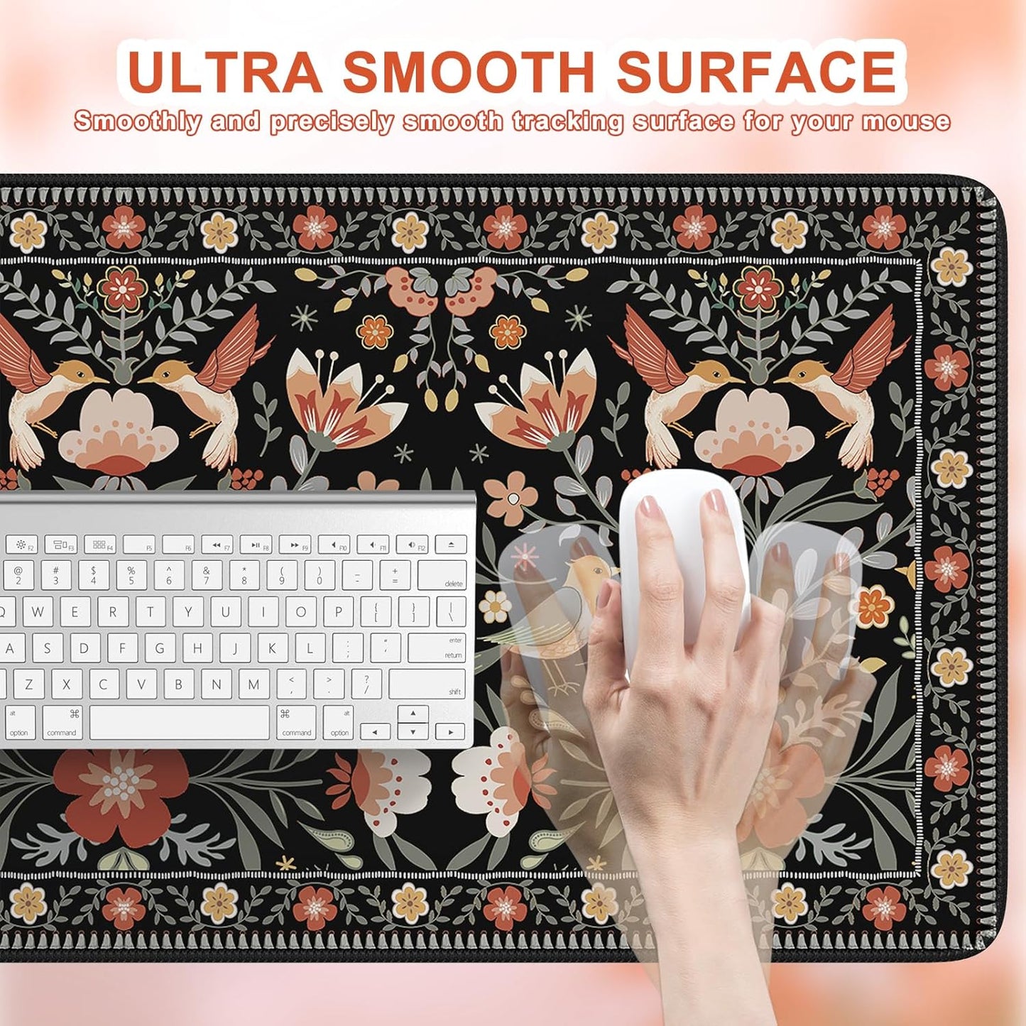 Large Mouse Pad for Desk, XXL Desk Pad Mat, Anti-Slip Big Mousepad with Stitched Edges, Keyboard Pad for Computer Desktop(Black)