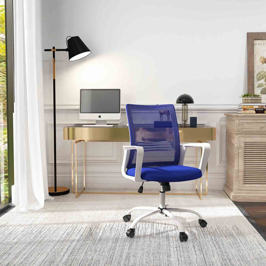 Ergonomic Computer, Home Wheels Mesh Office Desk, Mid Back Rolling Task Chair, Blue