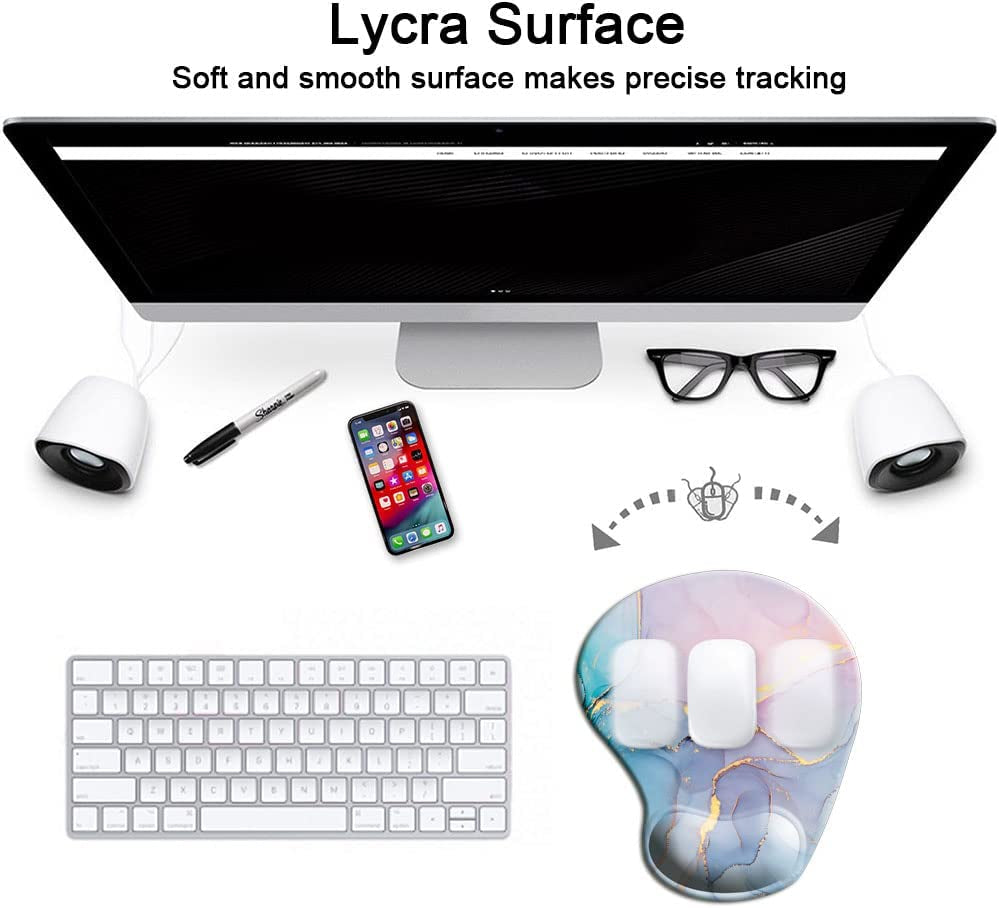 Ergonomic Mouse Pad with Wrist Support Gel Mouse Pad with Wrist Rest, Comfortable Computer Mouse Pad for Laptop, Pain Relief Mousepad with Non-Slip Rubber Base, 9 X 10 In,Blue Pink Marble
