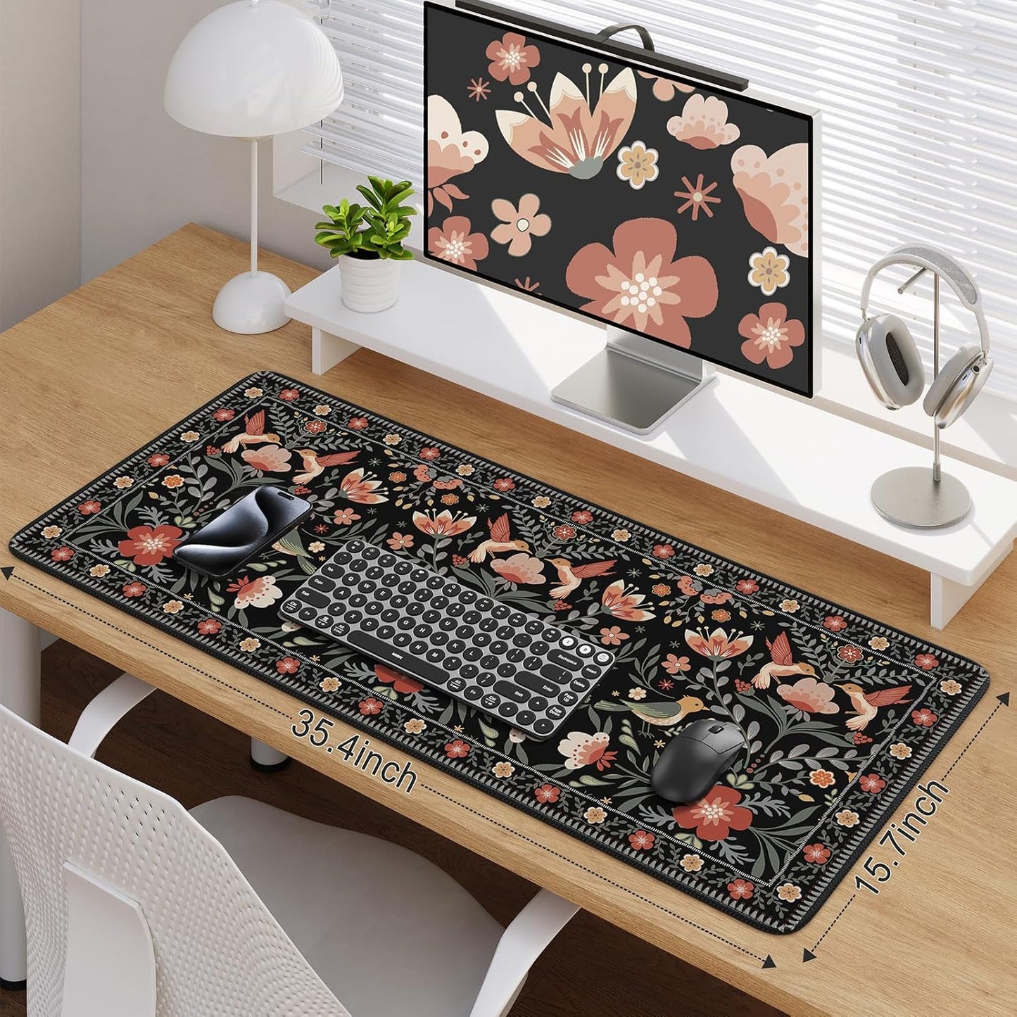 Large Mouse Pad for Desk, XXL Desk Pad Mat, Anti-Slip Big Mousepad with Stitched Edges, Keyboard Pad for Computer Desktop(Black)