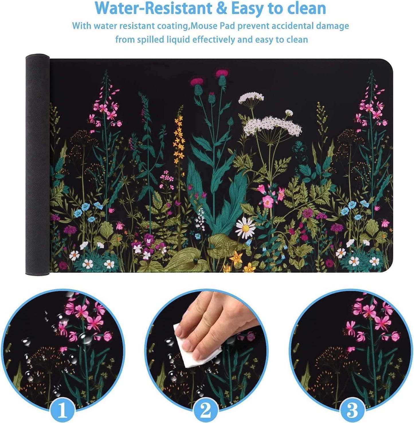 Desk Mat, Big Desk Pad, XXL Extended Gaming Mouse Pad, Large Mouse Pad for Desk Protector, Rubber Base Mousepad with Stitched Edges, Keyboard Mouse Mat for Work, Game, Office, Home - Weeds