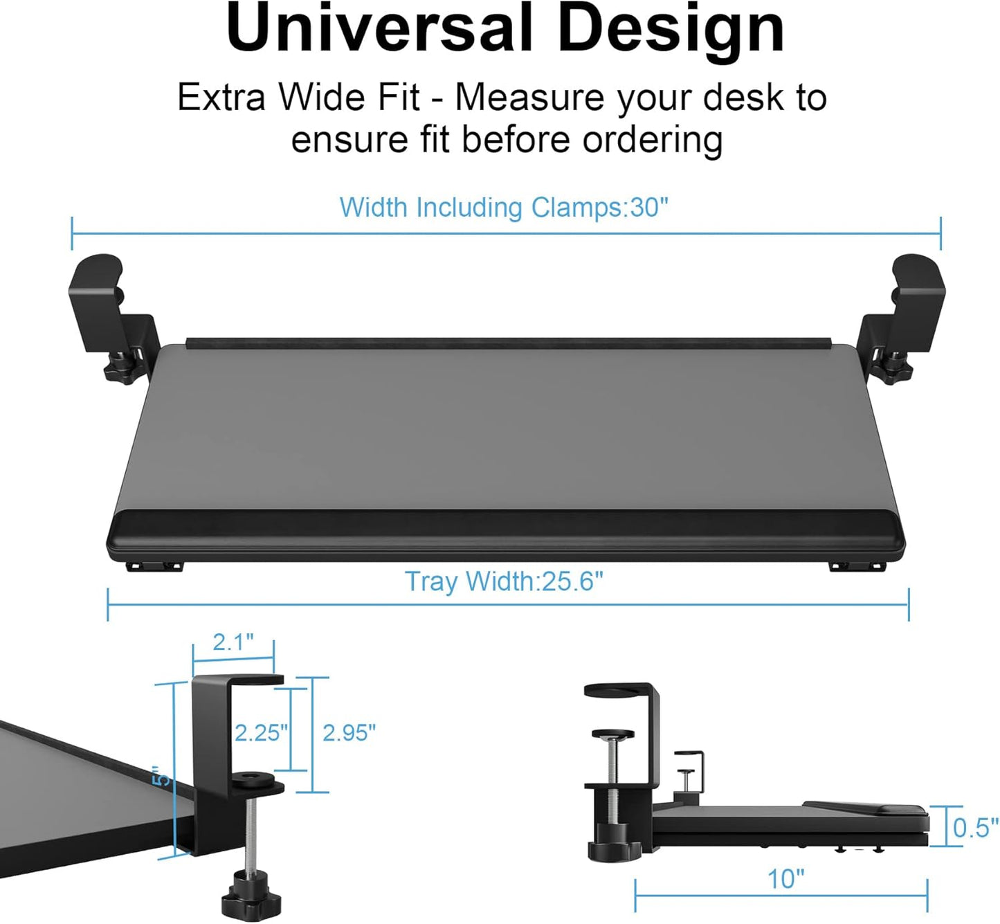 Keyboard Tray under Desk Slide Out,Keyboard Drawer Clamp on Keyboard Tray with Wrist Rest Keyboard Holder for Home Office School 26" (30" Including Clamps) X 10" Dark Gray