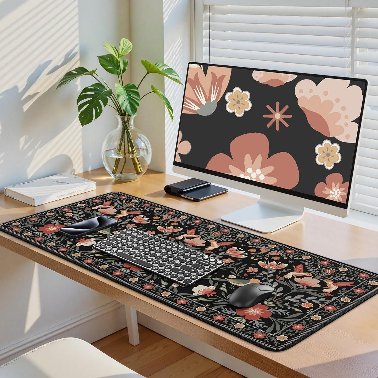 Large Mouse Pad for Desk, XXL Desk Pad Mat, Anti-Slip Big Mousepad with Stitched Edges, Keyboard Pad for Computer Desktop(Black)