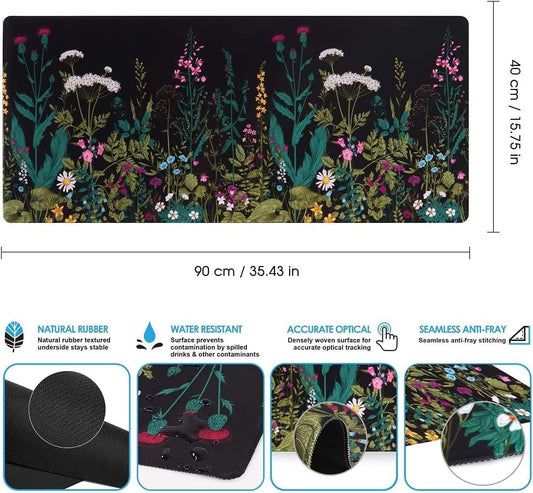 Desk Mat, Big Desk Pad, XXL Extended Gaming Mouse Pad, Large Mouse Pad for Desk Protector, Rubber Base Mousepad with Stitched Edges, Keyboard Mouse Mat for Work, Game, Office, Home - Weeds