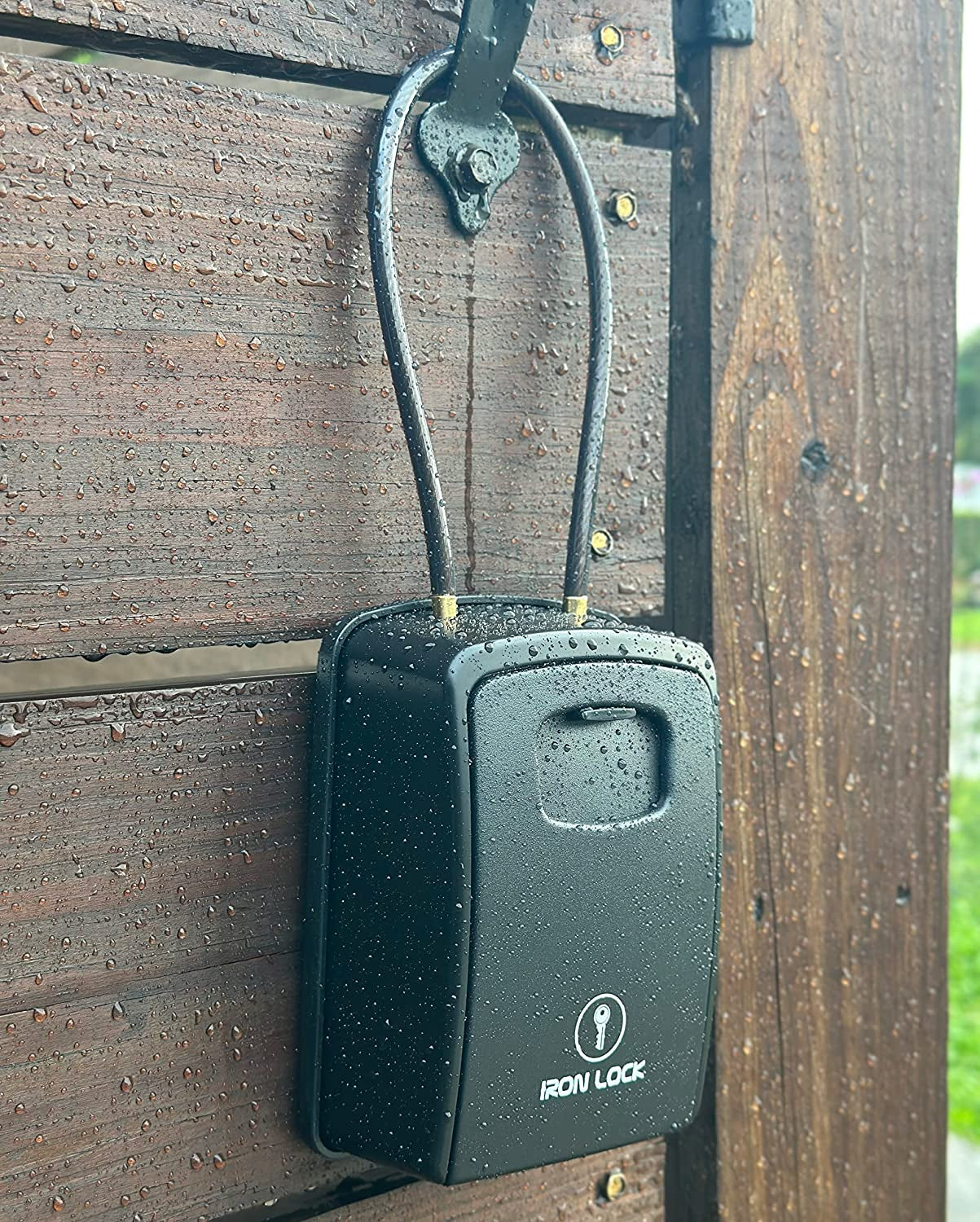 ® XXL Portable Key Lock Box and Wall Mounted with Removable Cable Shackle Waterproof Indoor Outdoor 4 Digit Combo Resettable Code with a B Switch Extra Large Key Lockbox outside (XXL, Black)