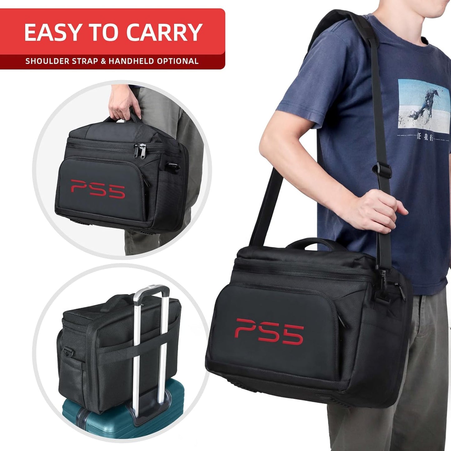 Ps5 Bag Ps5 Slim Carrying Storage Case for Ps5 Slim Controller Console Ps5 Pro Travel Carrying Bag for Game Disc Gaming Mice USB Cable Charger & Accessories