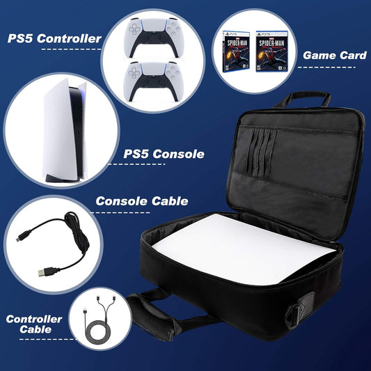 Carrying Case for PS5 Console Disc/Digital Edition - Large Capacity Protective Travel Shoulder Bag with Zippered Storage for Controllers, Game Discs, HDMI & Other Accessories