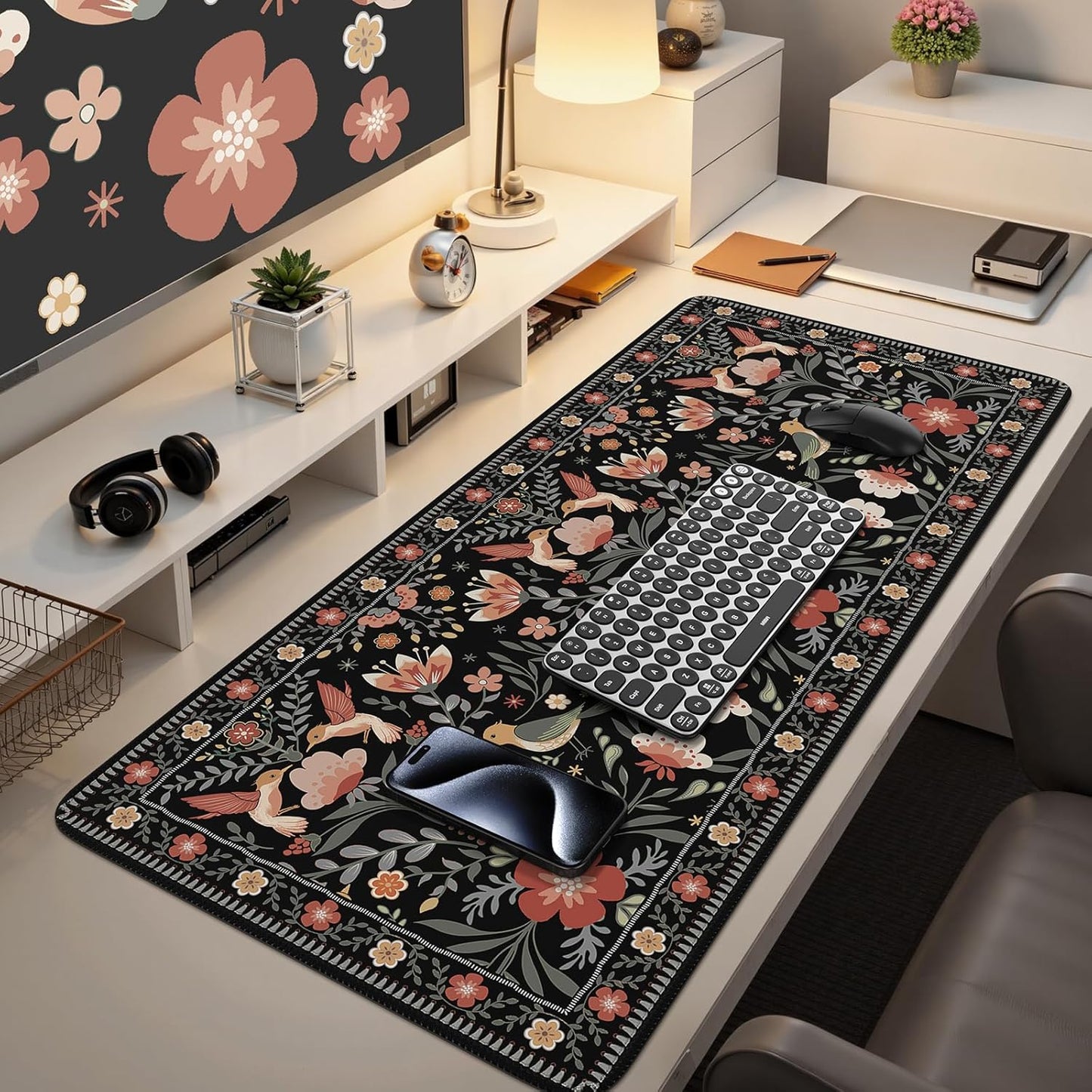 Large Mouse Pad for Desk, XXL Desk Pad Mat, Anti-Slip Big Mousepad with Stitched Edges, Keyboard Pad for Computer Desktop(Black)