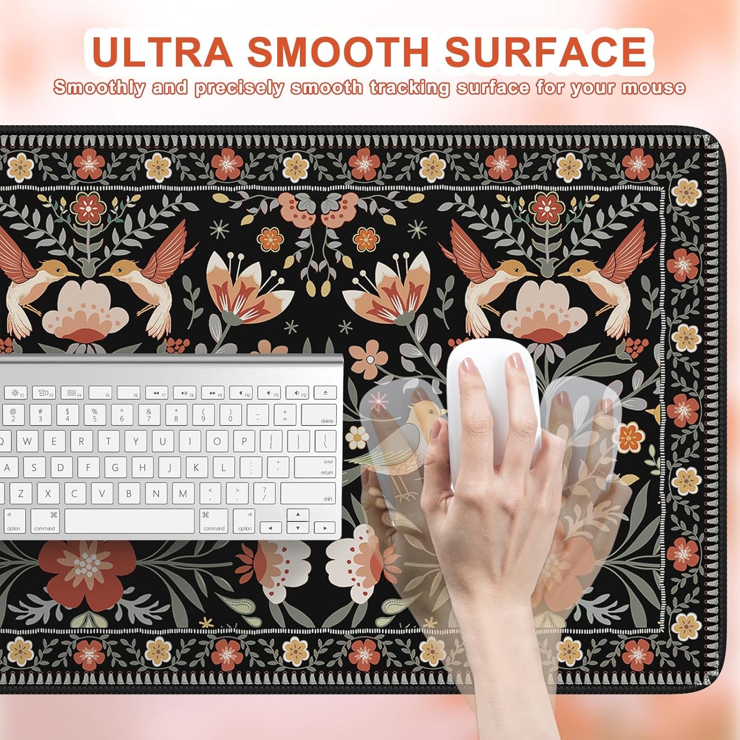 Large Mouse Pad for Desk, XXL Desk Pad Mat, Anti-Slip Big Mousepad with Stitched Edges, Keyboard Pad for Computer Desktop(Black)