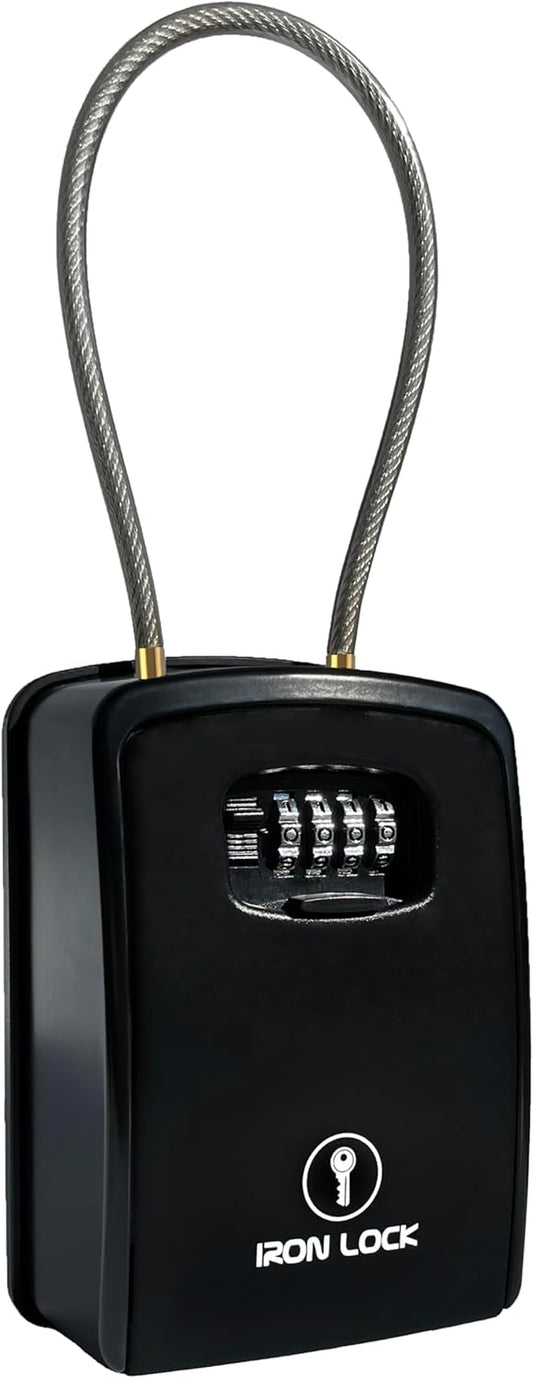® XXL Portable Key Lock Box and Wall Mounted with Removable Cable Shackle Waterproof Indoor Outdoor 4 Digit Combo Resettable Code with a B Switch Extra Large Key Lockbox outside (XXL, Black)