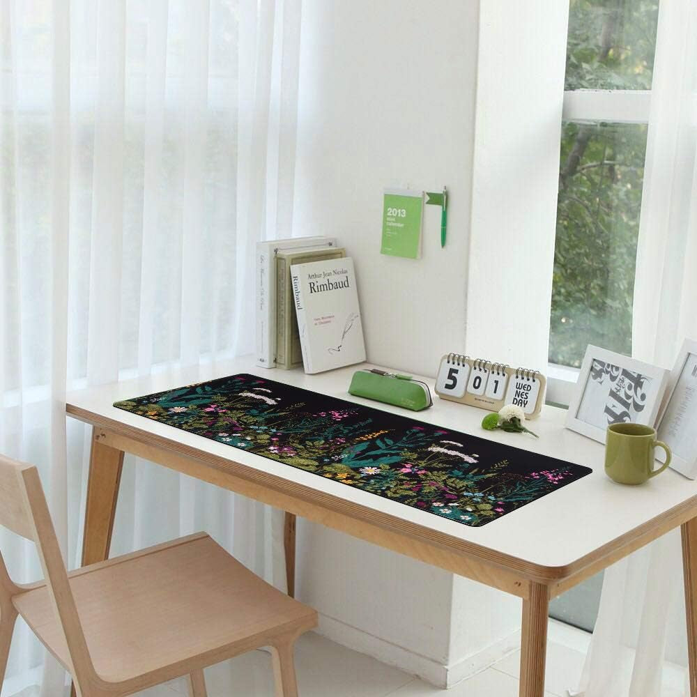 Desk Mat, Big Desk Pad, XXL Extended Gaming Mouse Pad, Large Mouse Pad for Desk Protector, Rubber Base Mousepad with Stitched Edges, Keyboard Mouse Mat for Work, Game, Office, Home - Weeds