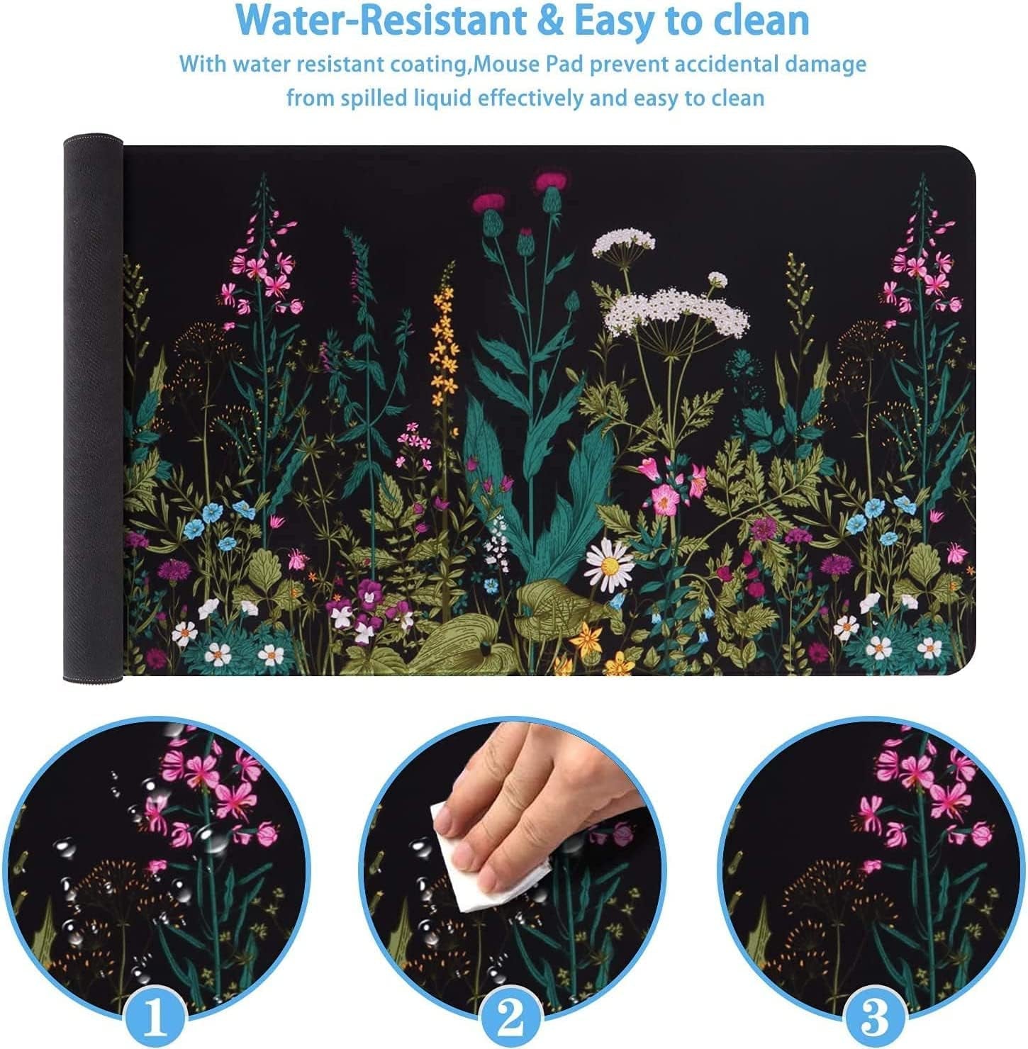 Desk Mat, Big Desk Pad, XXL Extended Gaming Mouse Pad, Large Mouse Pad for Desk Protector, Rubber Base Mousepad with Stitched Edges, Keyboard Mouse Mat for Work, Game, Office, Home - Weeds
