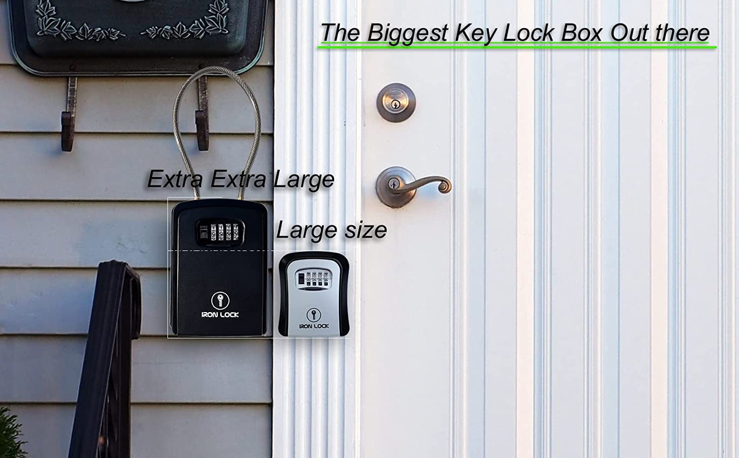 ® XXL Portable Key Lock Box and Wall Mounted with Removable Cable Shackle Waterproof Indoor Outdoor 4 Digit Combo Resettable Code with a B Switch Extra Large Key Lockbox outside (XXL, Black)